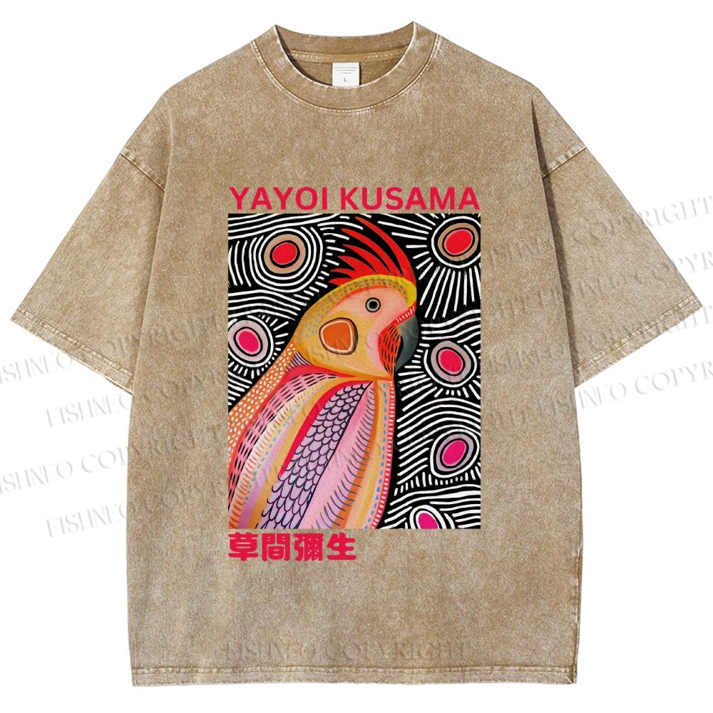 Unisex Yayoi Kusama Parrot Printed Washed Tee