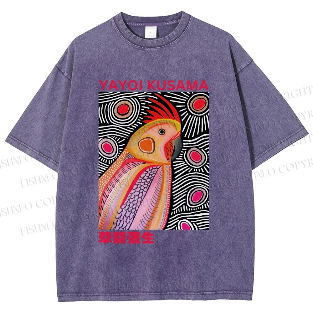 Unisex Yayoi Kusama Parrot Printed Washed Tee