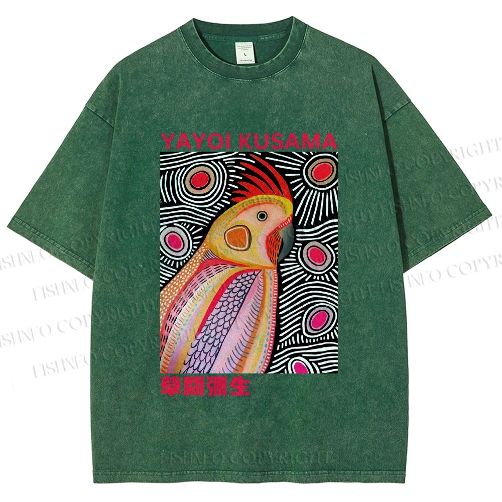 Unisex Yayoi Kusama Parrot Printed Washed Tee