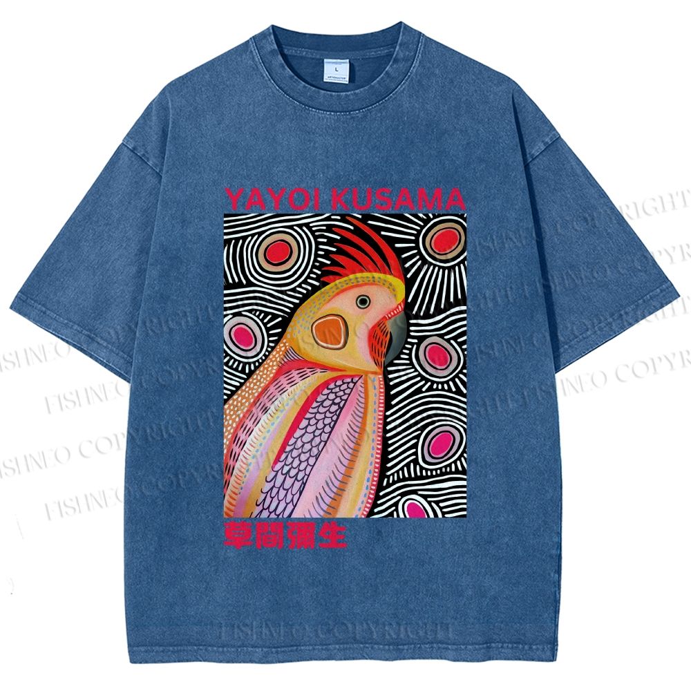 Unisex Yayoi Kusama Parrot Printed Washed Tee