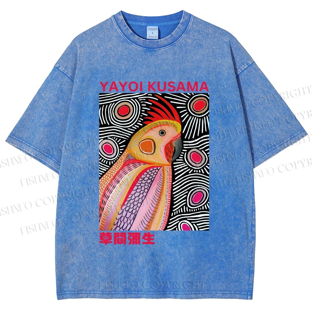 Unisex Yayoi Kusama Parrot Printed Washed Tee