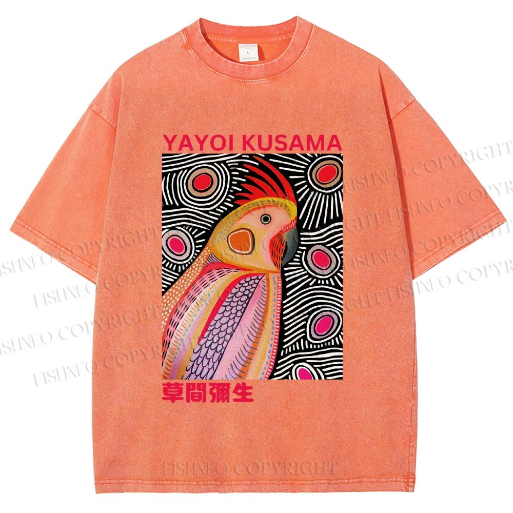 Unisex Yayoi Kusama Parrot Printed Washed Tee
