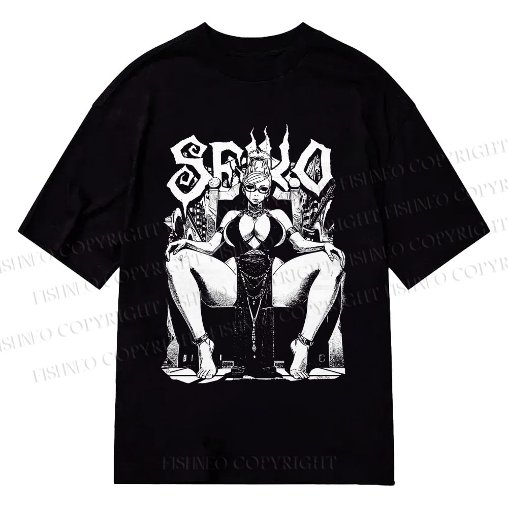 Unisex Classic Cotton Vintage Anime Woman Printed T-shirt