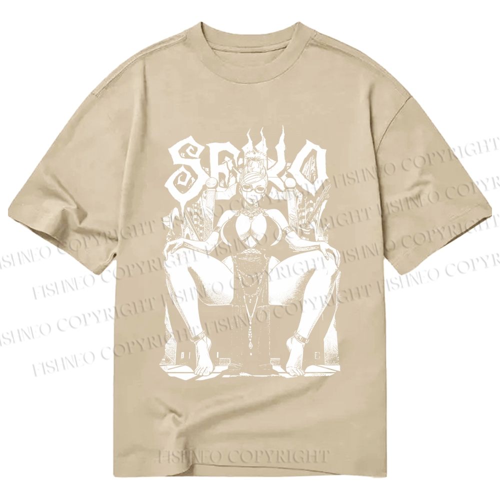 Unisex Classic Cotton Vintage Anime Woman Printed T-shirt