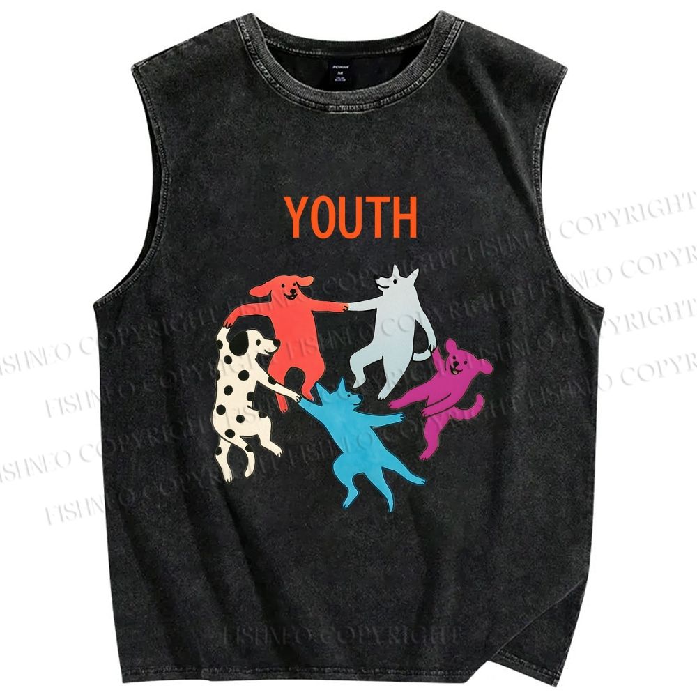 Unisex Youthful days Printed Washed Tank Top