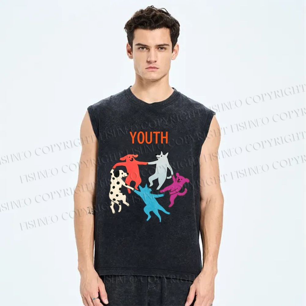 Unisex Youthful days Printed Washed Tank Top