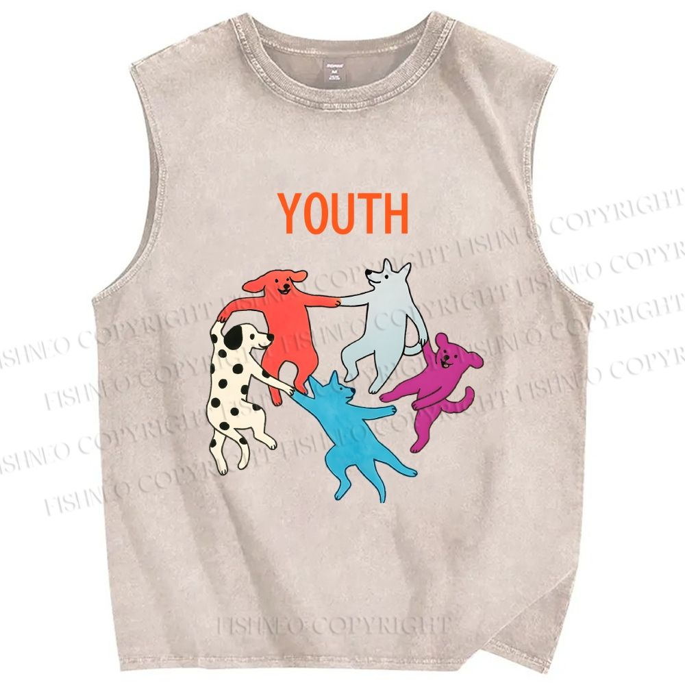 Unisex Youthful days Printed Washed Tank Top