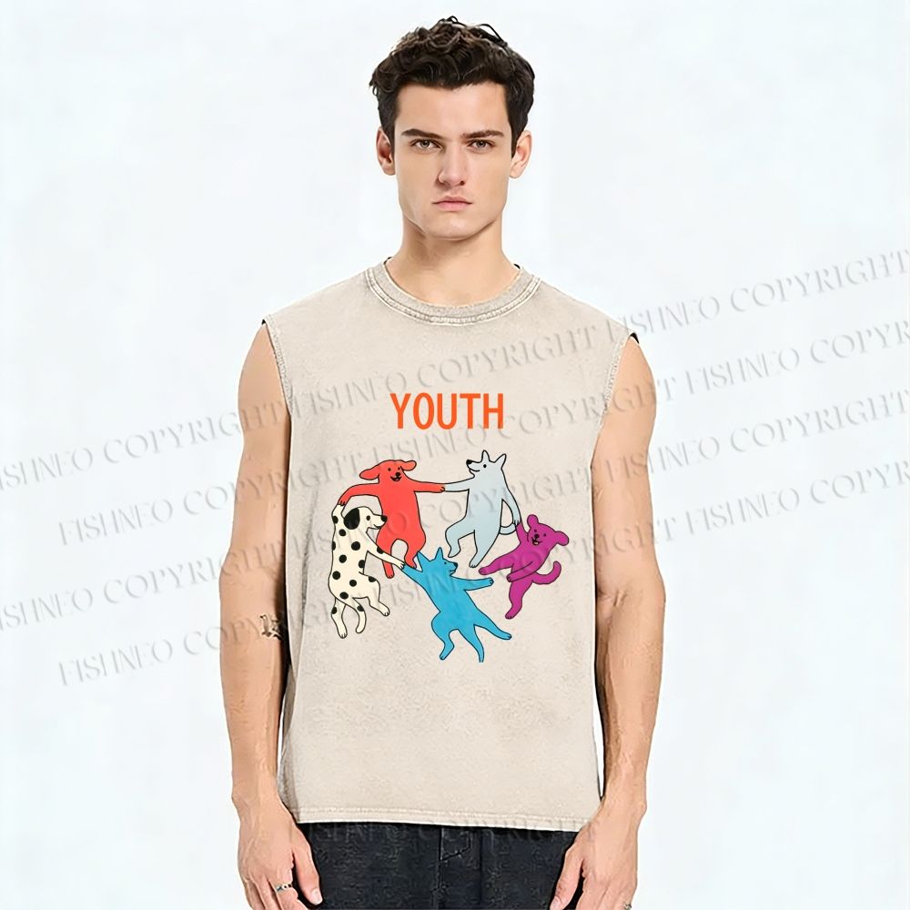 Unisex Youthful days Printed Washed Tank Top