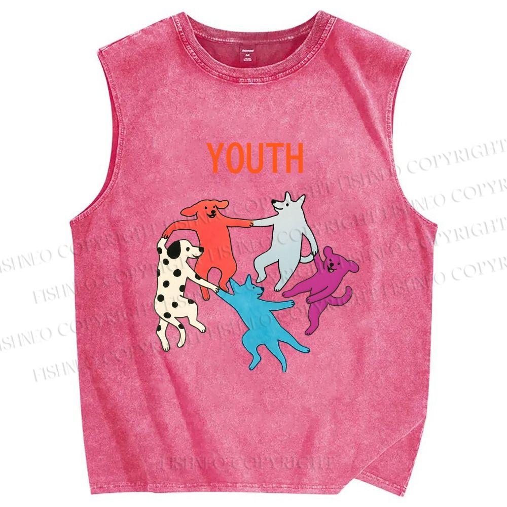 Unisex Youthful days Printed Washed Tank Top