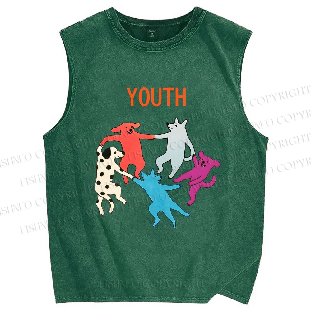 Unisex Youthful days Printed Washed Tank Top