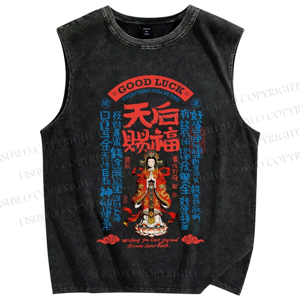 Unisex Good Luck Printed Washed Tank Top