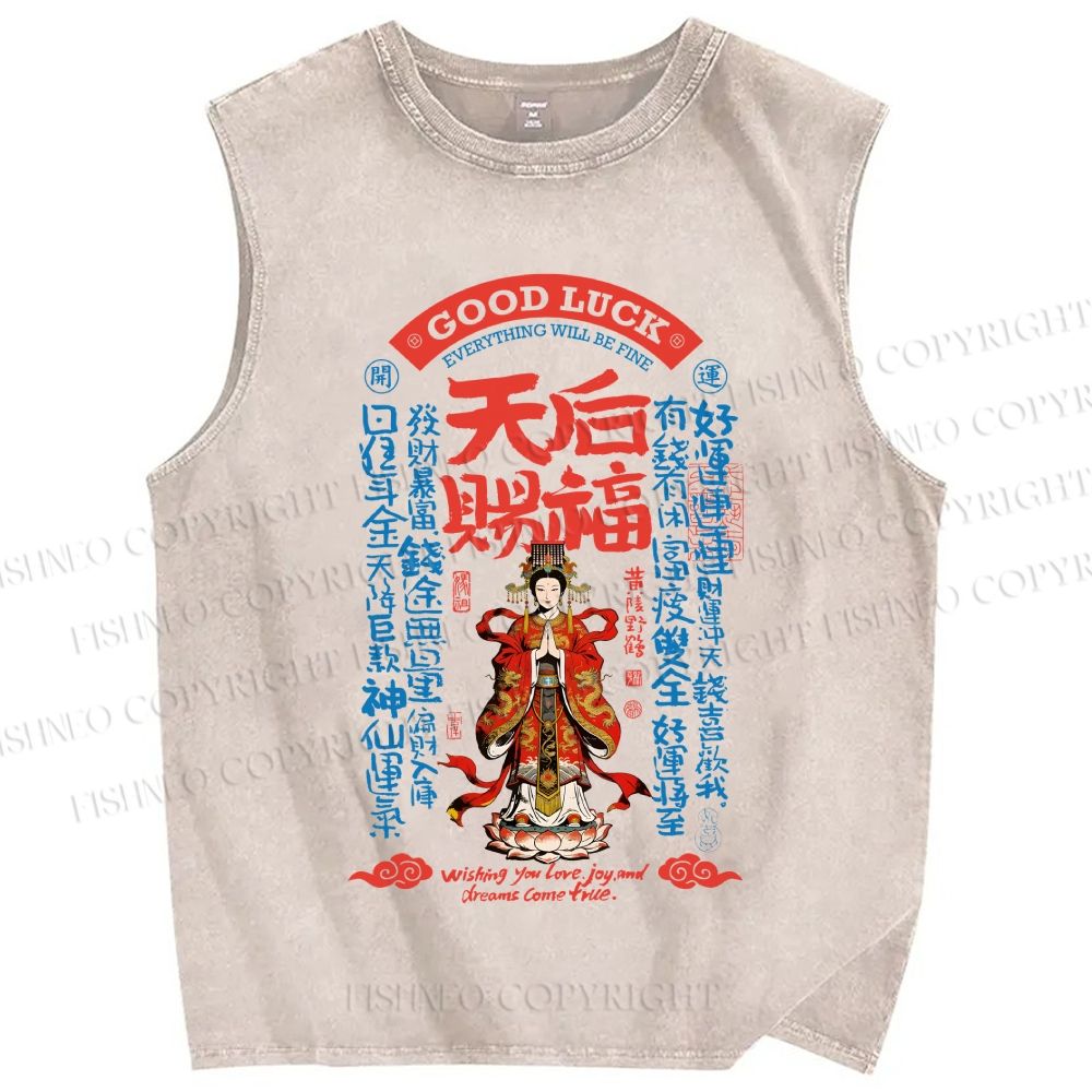 Unisex Good Luck Printed Washed Tank Top