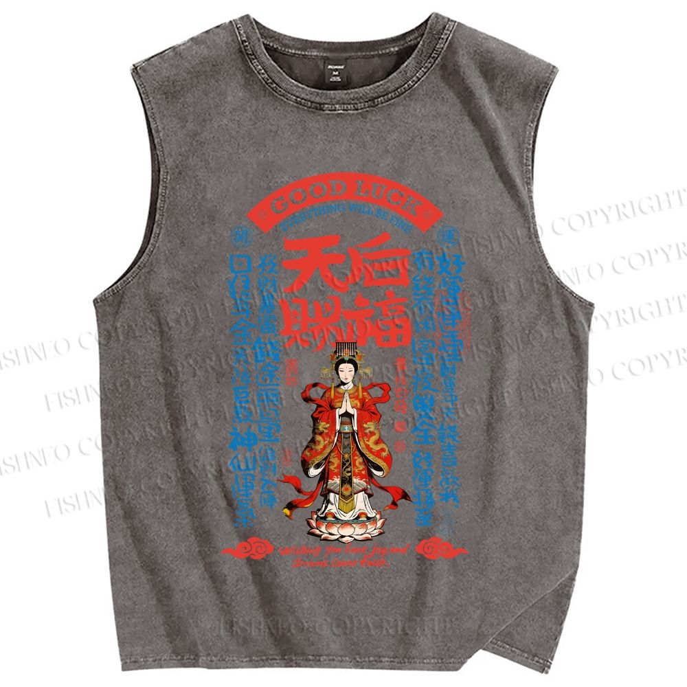 Unisex Good Luck Printed Washed Tank Top
