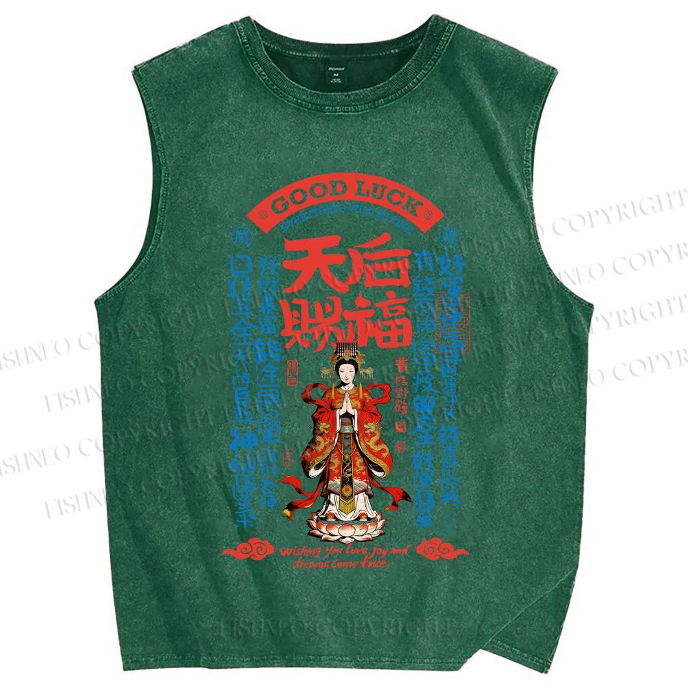 Unisex Good Luck Printed Washed Tank Top