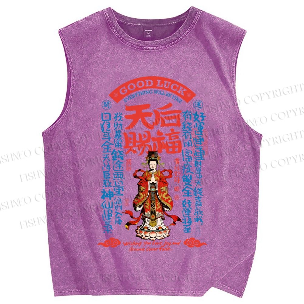 Unisex Good Luck Printed Washed Tank Top