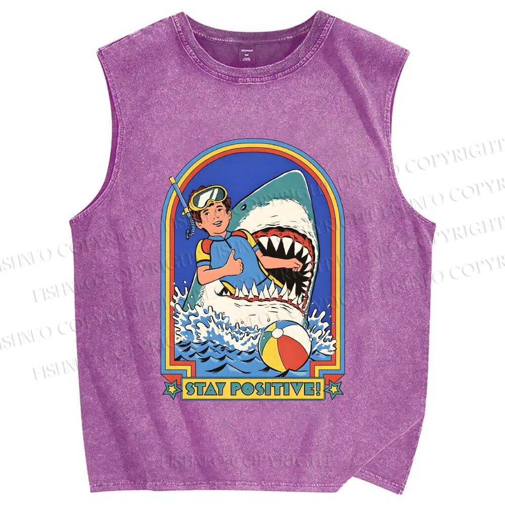 Unisex Stay Positive Printed Washed Tank Top