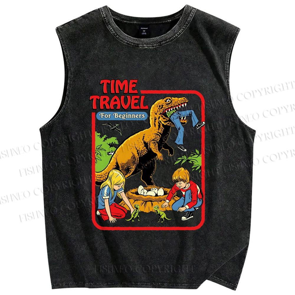 Unisex Time Travel For Beginners Printed Washed Tank Top