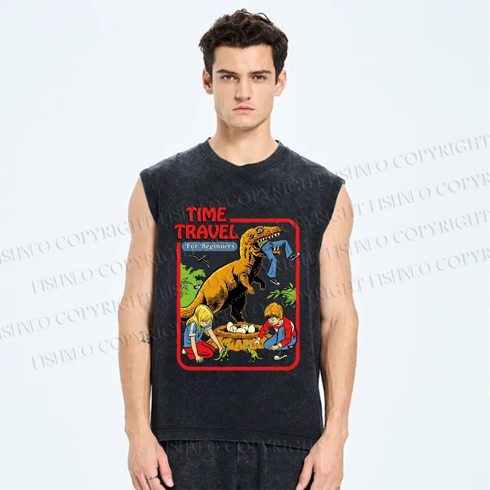 Unisex Time Travel For Beginners Printed Washed Tank Top
