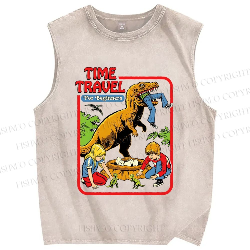 Unisex Time Travel For Beginners Printed Washed Tank Top