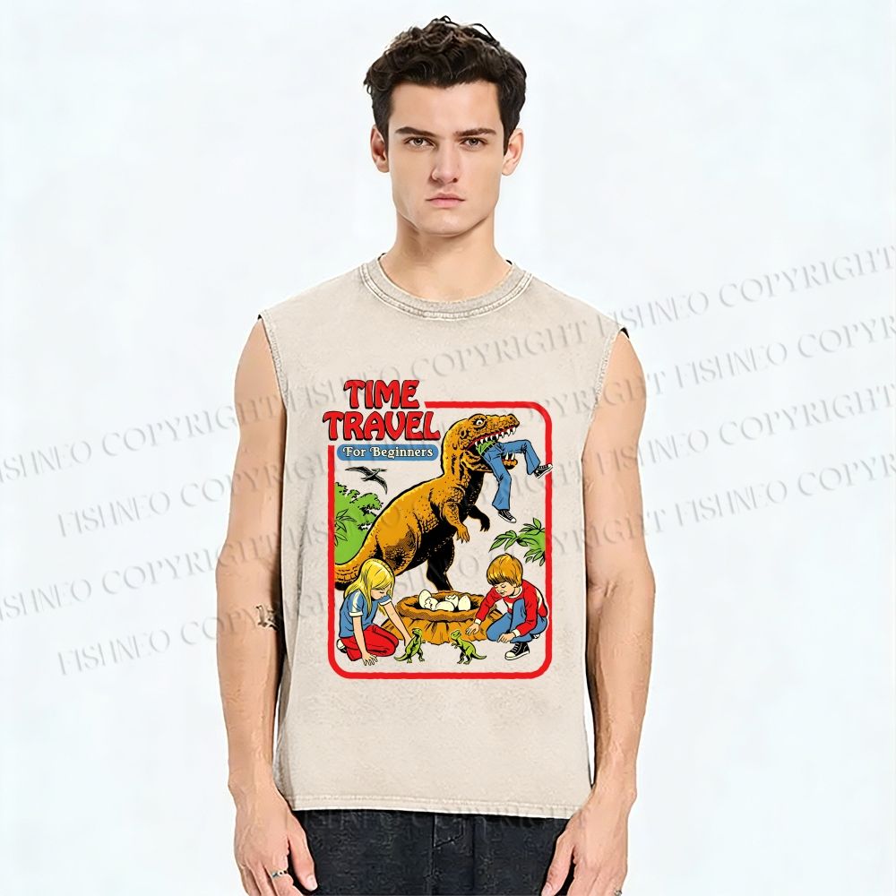 Unisex Time Travel For Beginners Printed Washed Tank Top