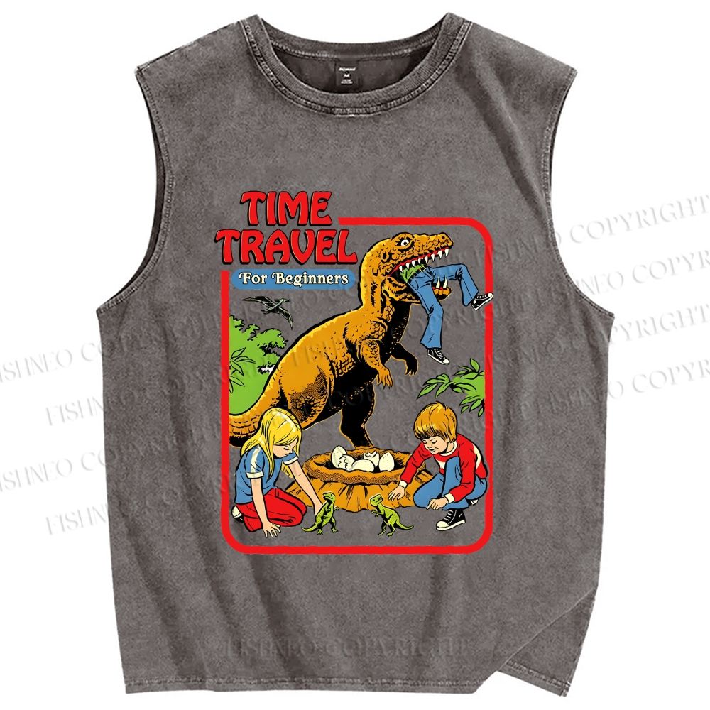 Unisex Time Travel For Beginners Printed Washed Tank Top