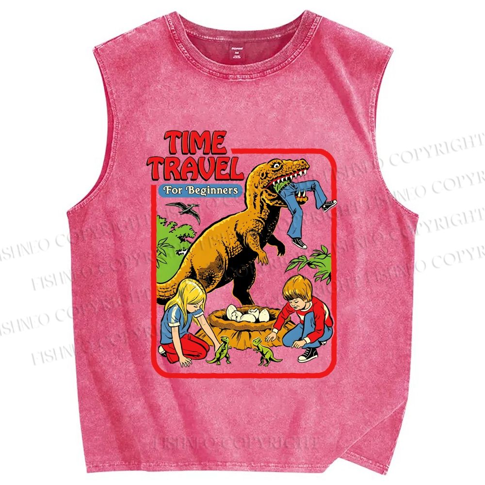 Unisex Time Travel For Beginners Printed Washed Tank Top