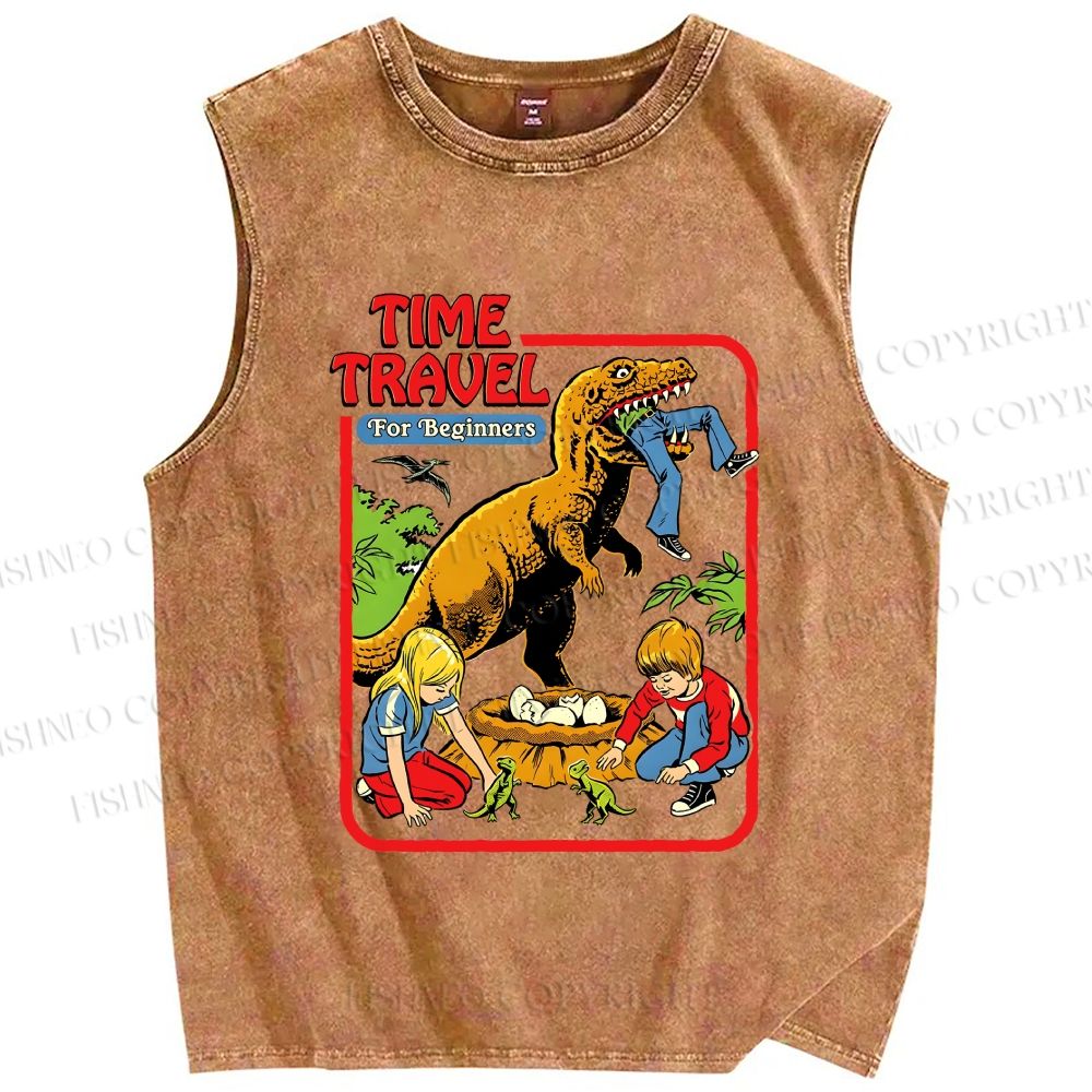 Unisex Time Travel For Beginners Printed Washed Tank Top