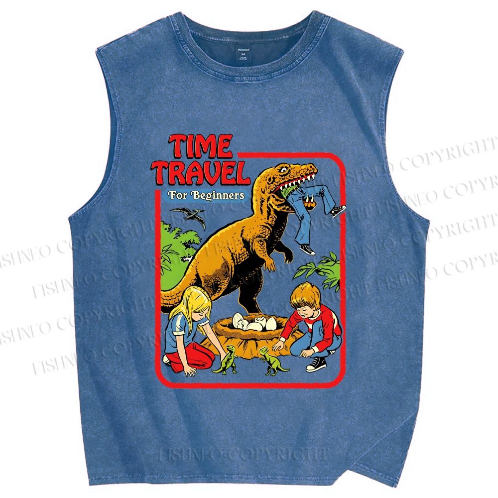 Unisex Time Travel For Beginners Printed Washed Tank Top