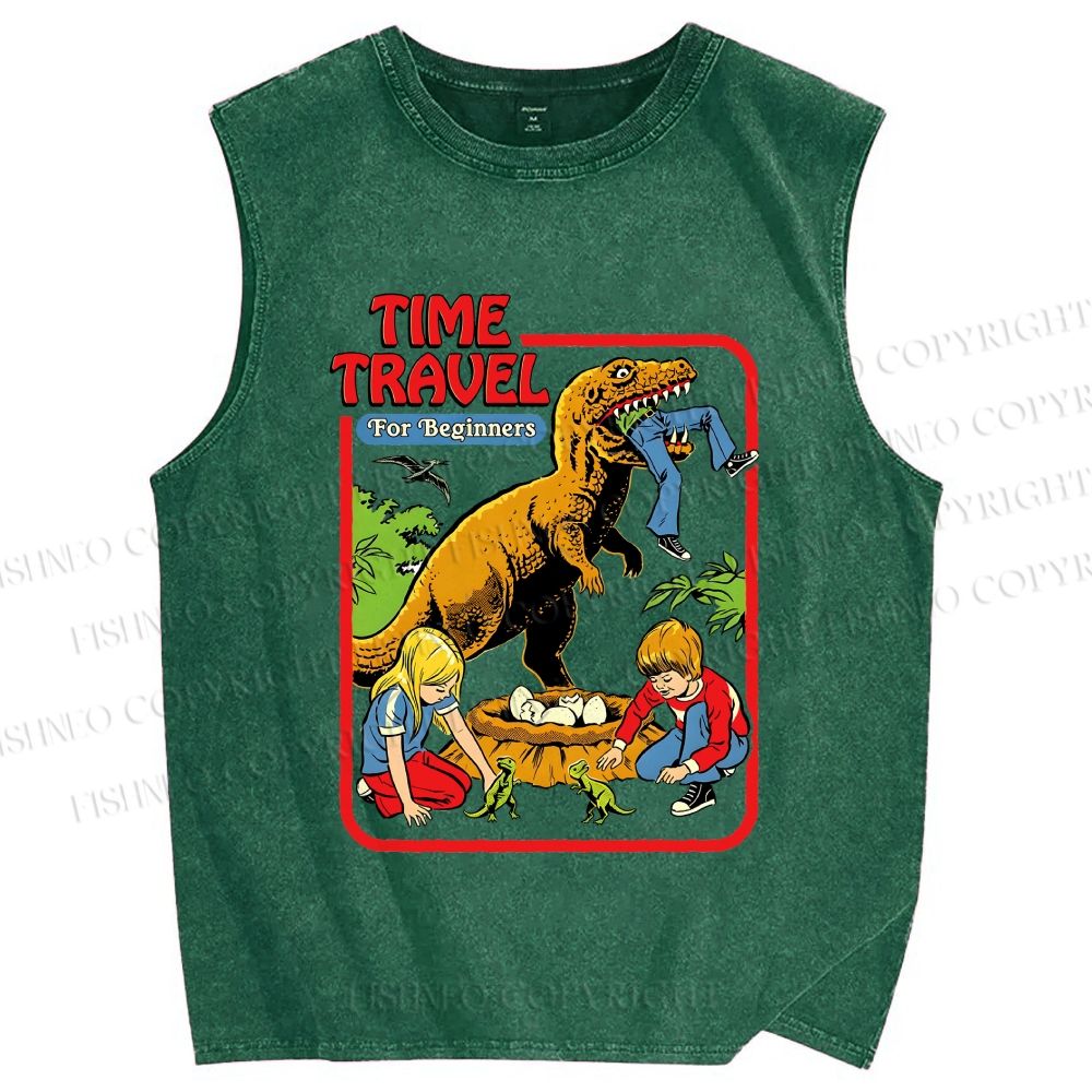 Unisex Time Travel For Beginners Printed Washed Tank Top