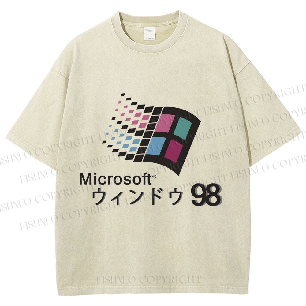 Microsoft Windows 98 Vintage Wash Japanese Design T-Shirt