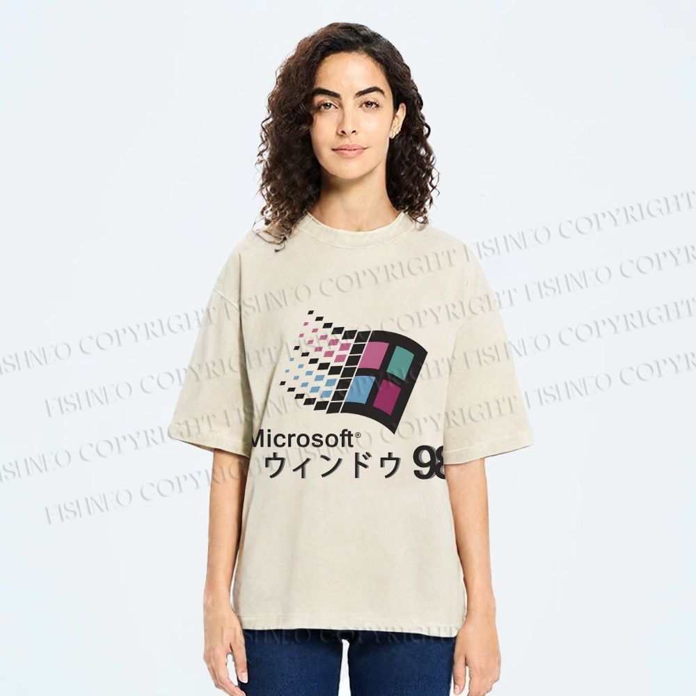 Microsoft Windows 98 Vintage Wash Japanese Design T-Shirt