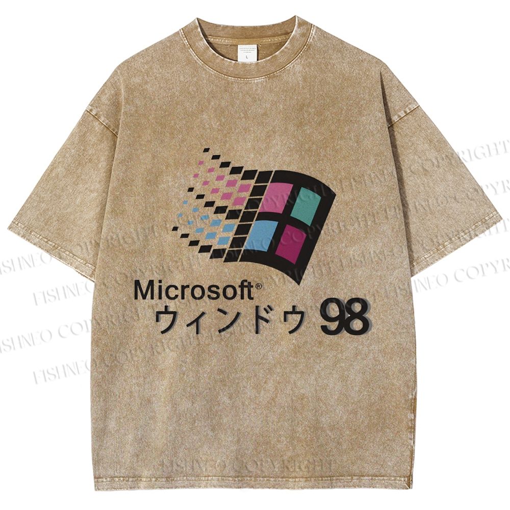 Microsoft Windows 98 Vintage Wash Japanese Design T-Shirt