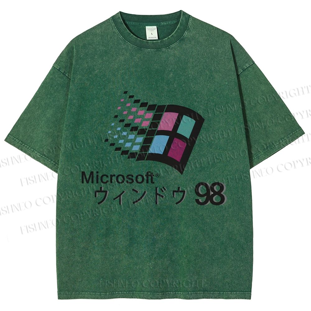 Microsoft Windows 98 Vintage Wash Japanese Design T-Shirt