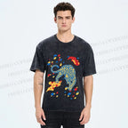 Unisex Splash Color Leopard Printed Washed Tee