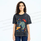 Unisex Splash Color Leopard Printed Washed Tee