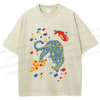 Unisex Splash Color Leopard Printed Washed Tee