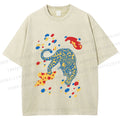 Unisex Splash Color Leopard Printed Washed Tee