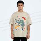 Unisex Splash Color Leopard Printed Washed Tee