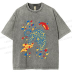 Unisex Splash Color Leopard Printed Washed Tee