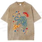 Unisex Splash Color Leopard Printed Washed Tee
