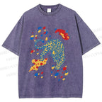 Unisex Splash Color Leopard Printed Washed Tee