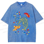 Unisex Splash Color Leopard Printed Washed Tee