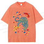 Unisex Splash Color Leopard Printed Washed Tee