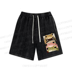 Unisex Whimsical Multi Colored Frog Art Washed Shorts