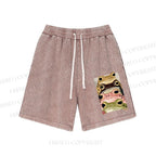 Unisex Whimsical Multi Colored Frog Art Washed Shorts
