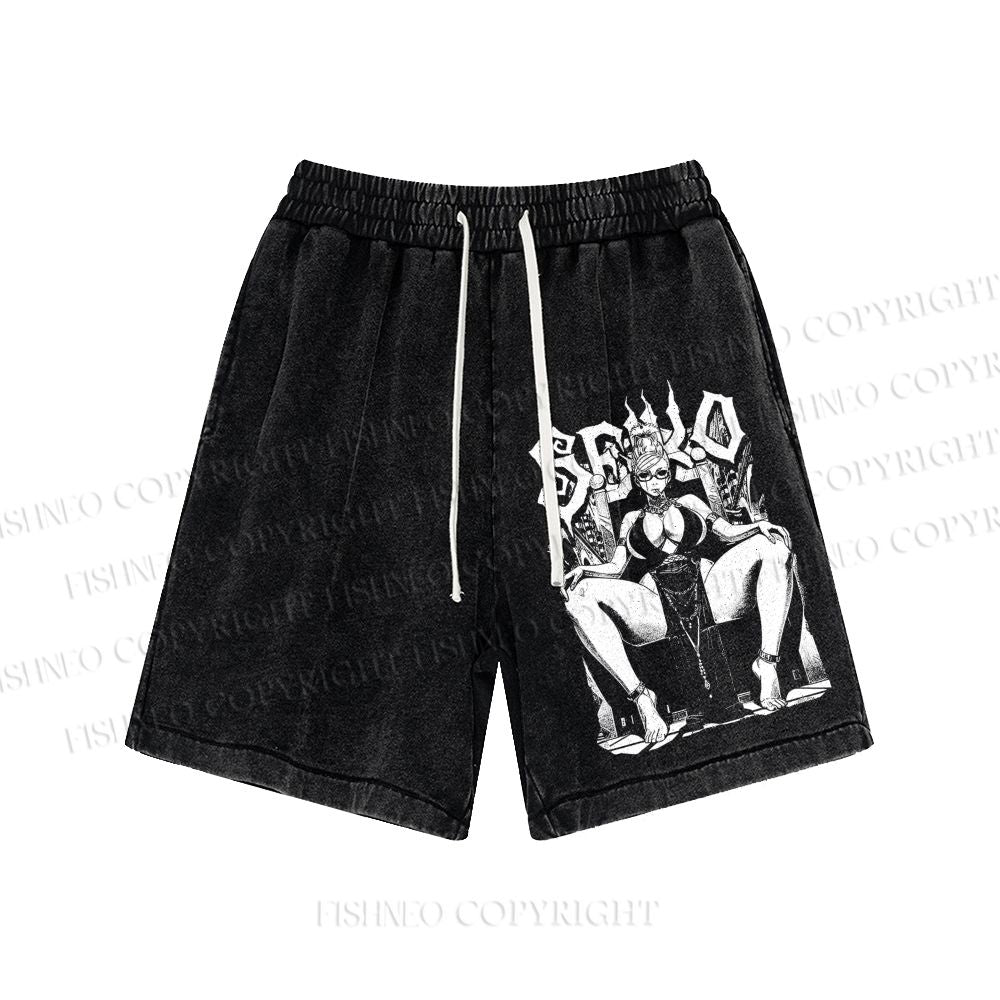 Unisex Vintage Anime Woman Washed Shorts