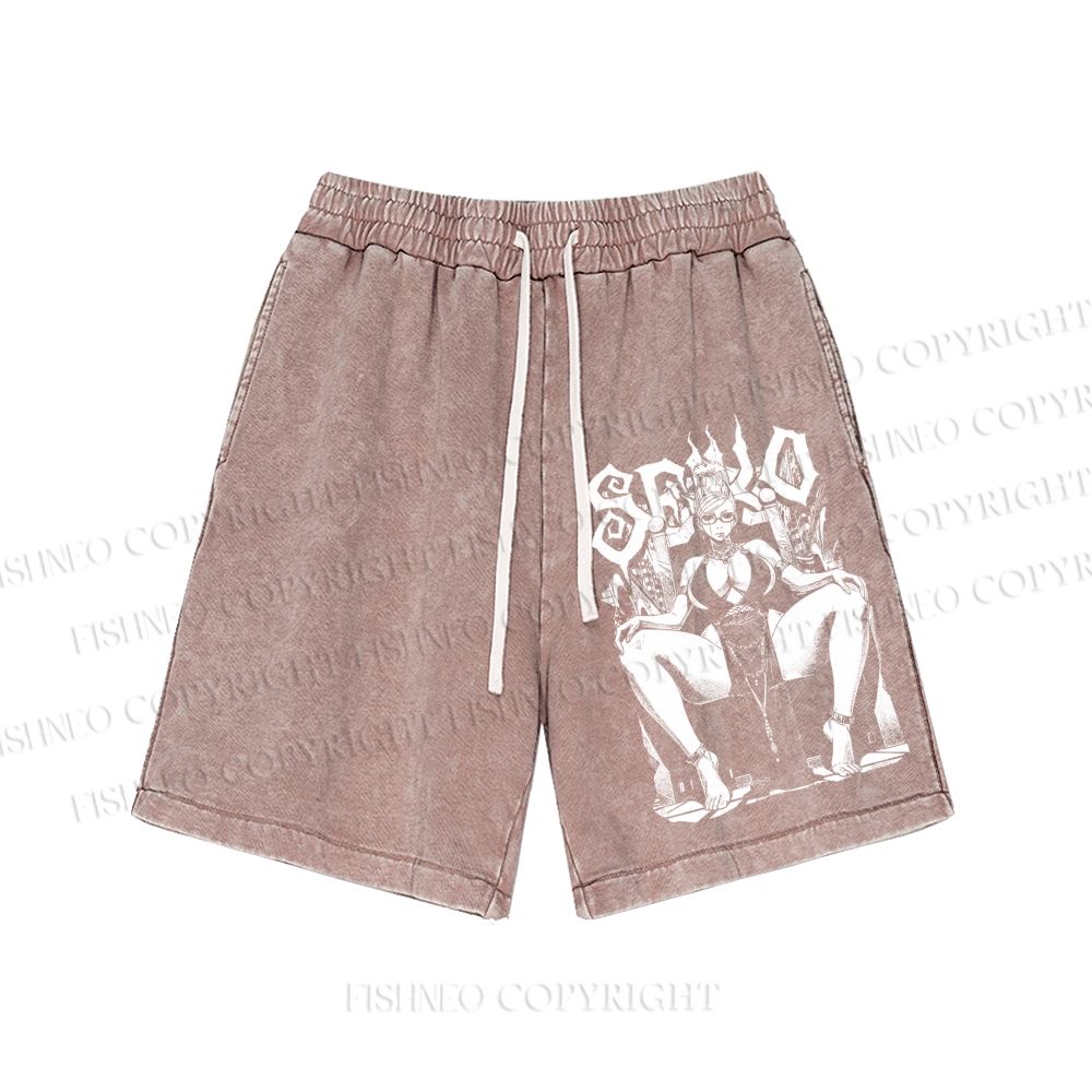 Unisex Vintage Anime Woman Washed Shorts