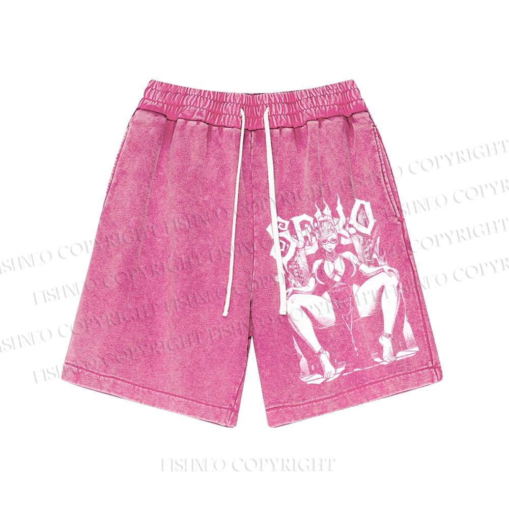 Unisex Vintage Anime Woman Washed Shorts