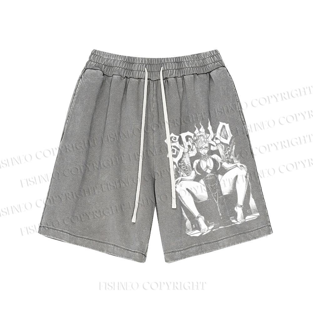 Unisex Vintage Anime Woman Washed Shorts