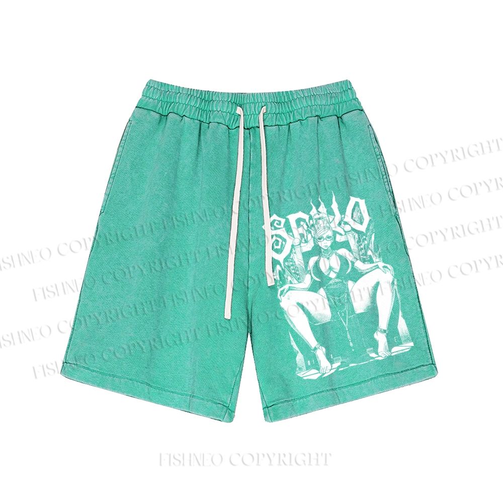 Unisex Vintage Anime Woman Washed Shorts